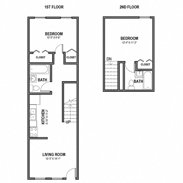 Floor plan for 2 beds, 2 baths, 732 sqft